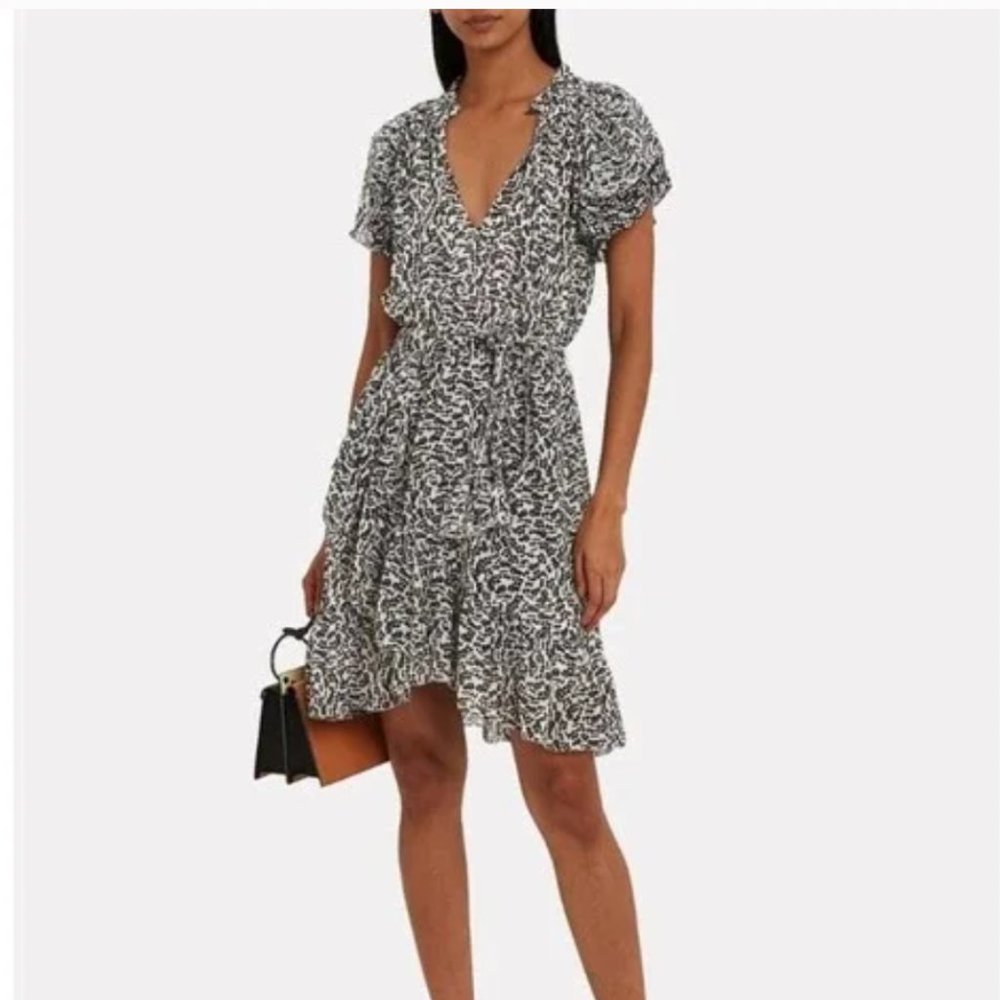Apiece Apart Black and White Printed Short Sleeve Dress